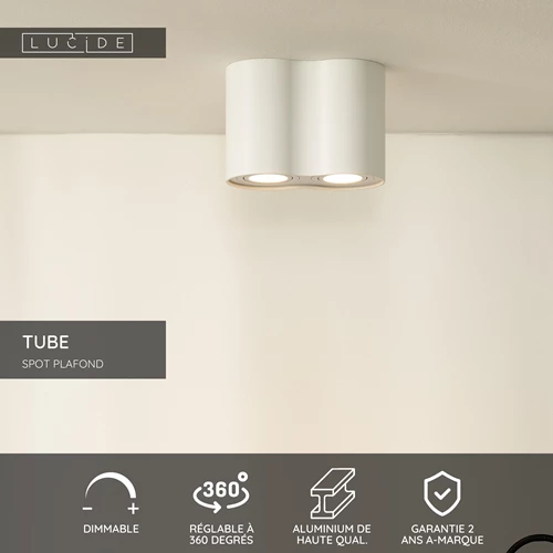 Lucide TUBE - Spot plafond - 2xGU10 - Blanc - USP